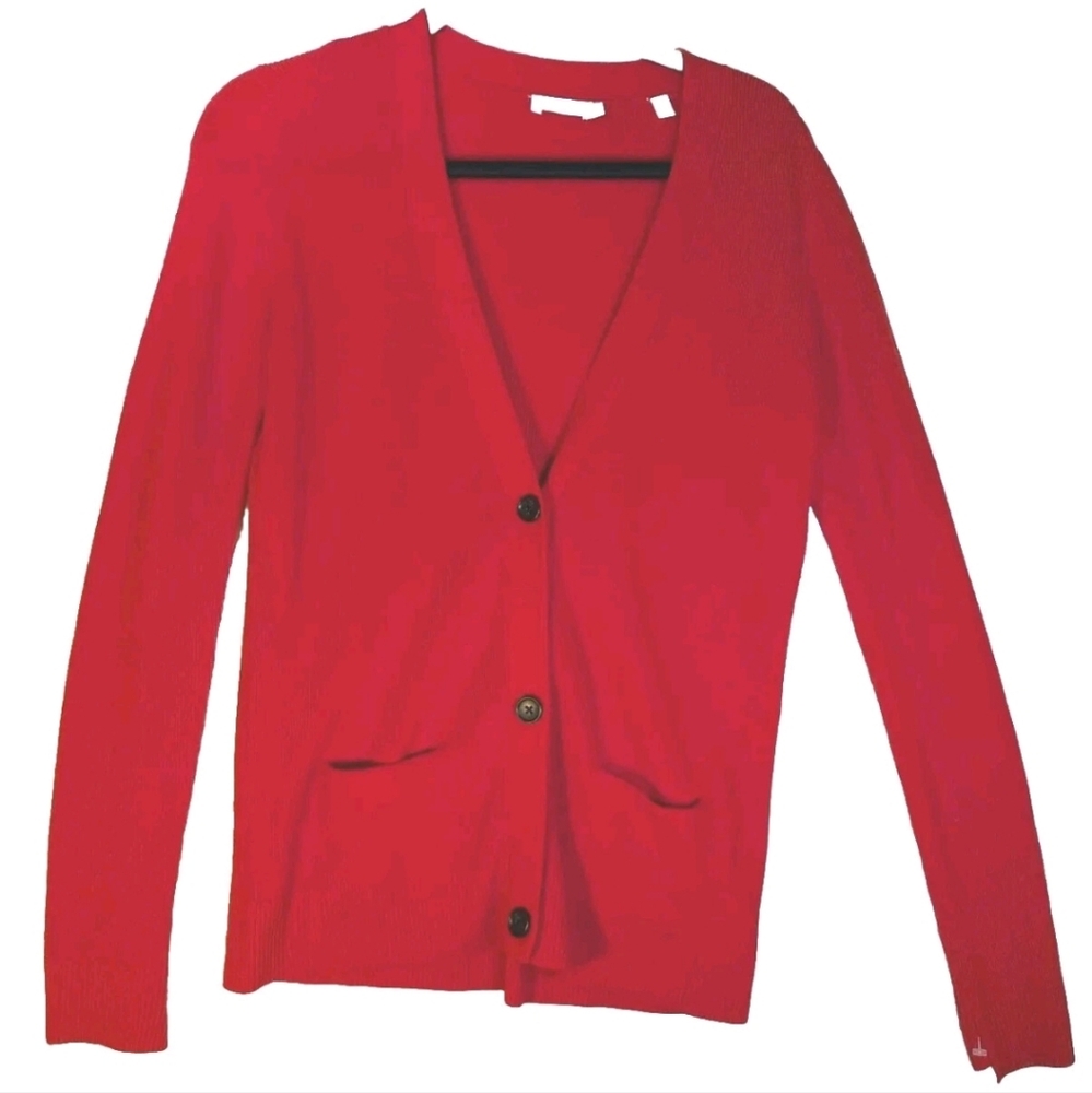 Red Wool Blend V Neck Cardigan Sweater